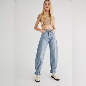 Agolde Cleo Jeans Cinch Cuff Pieced Wide Leg Twisted Blue Size 24